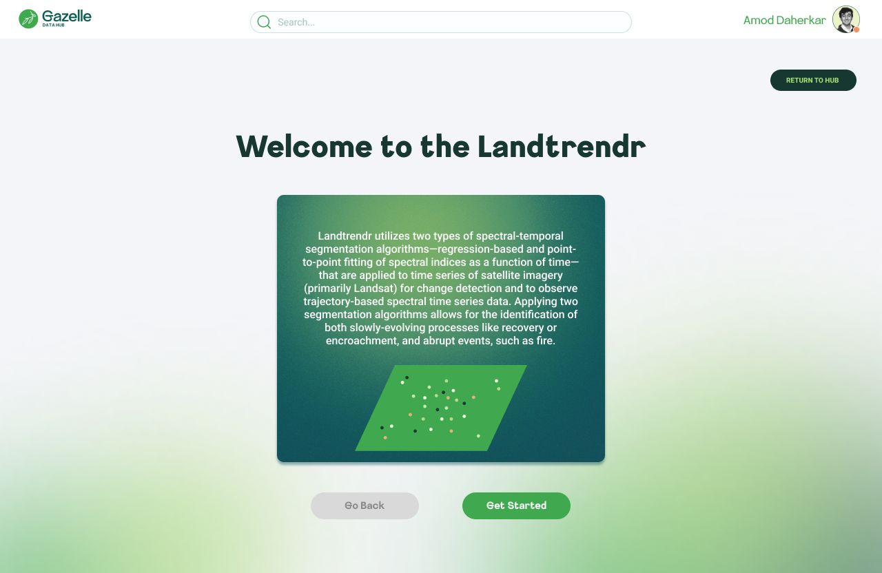 Landtrendr welcome screen